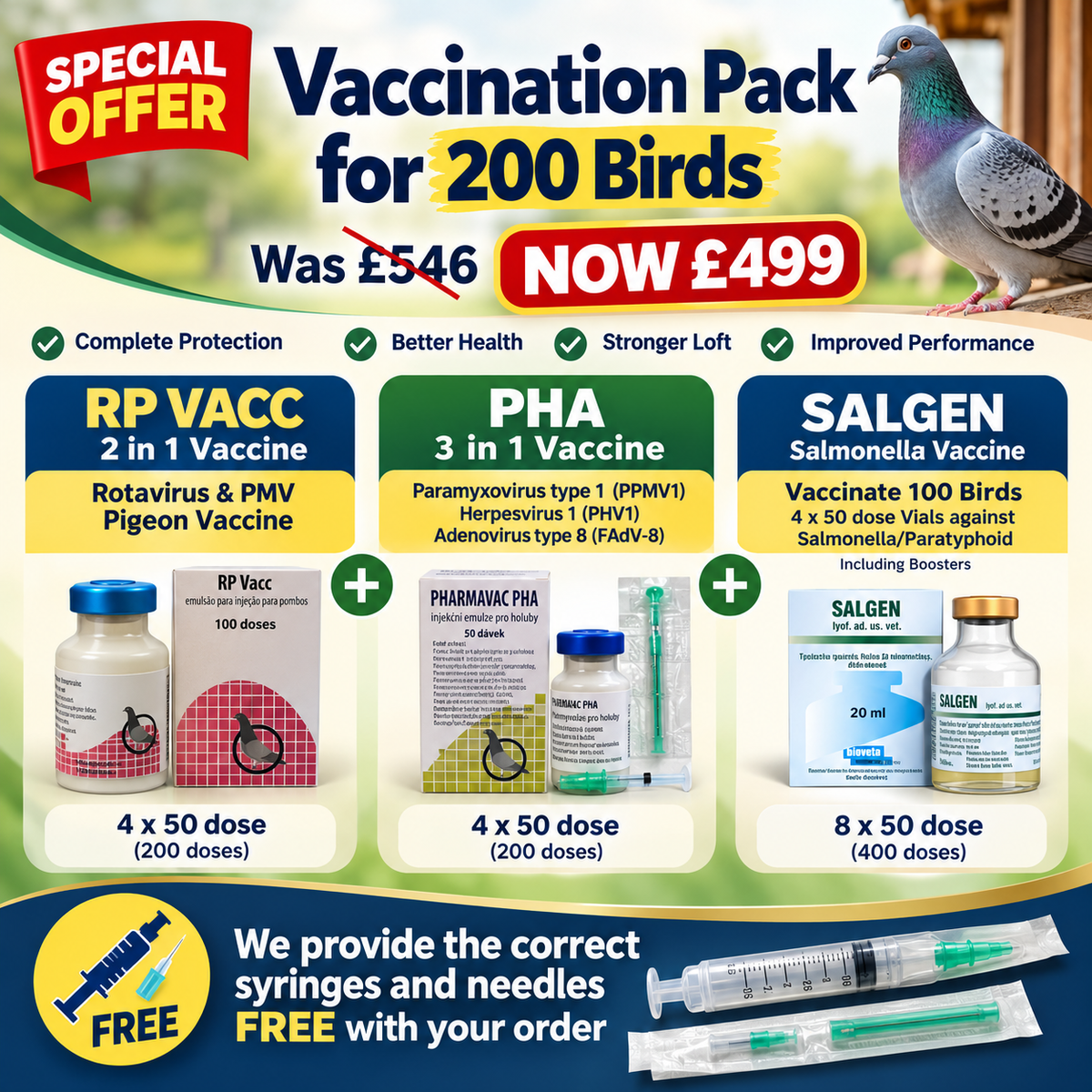 RP 2 en 1 + PHA 3 en 1 + Vaccin Salmonella Salgen 200j