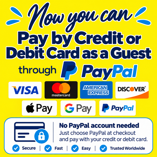 Pay by Credit or Debit Card  No PayPal account is required at check out.