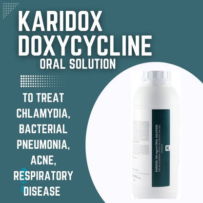 Pour traiter 20 pigeons. Karidox (doxycycline) contre la pneumonie bactérienne, l'acné, la chlamydia et les affections respiratoires – solution buvable de 100 ml.