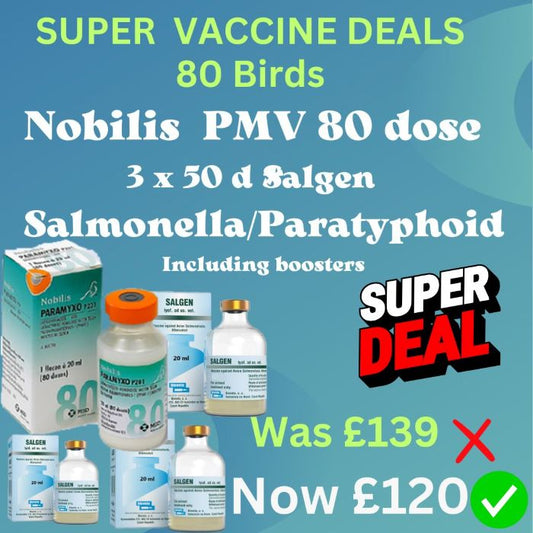 Nobilis PMV Paramxyo 80 Dose Vaccine & 3 x Salgen Salmonella Vaccine Offer