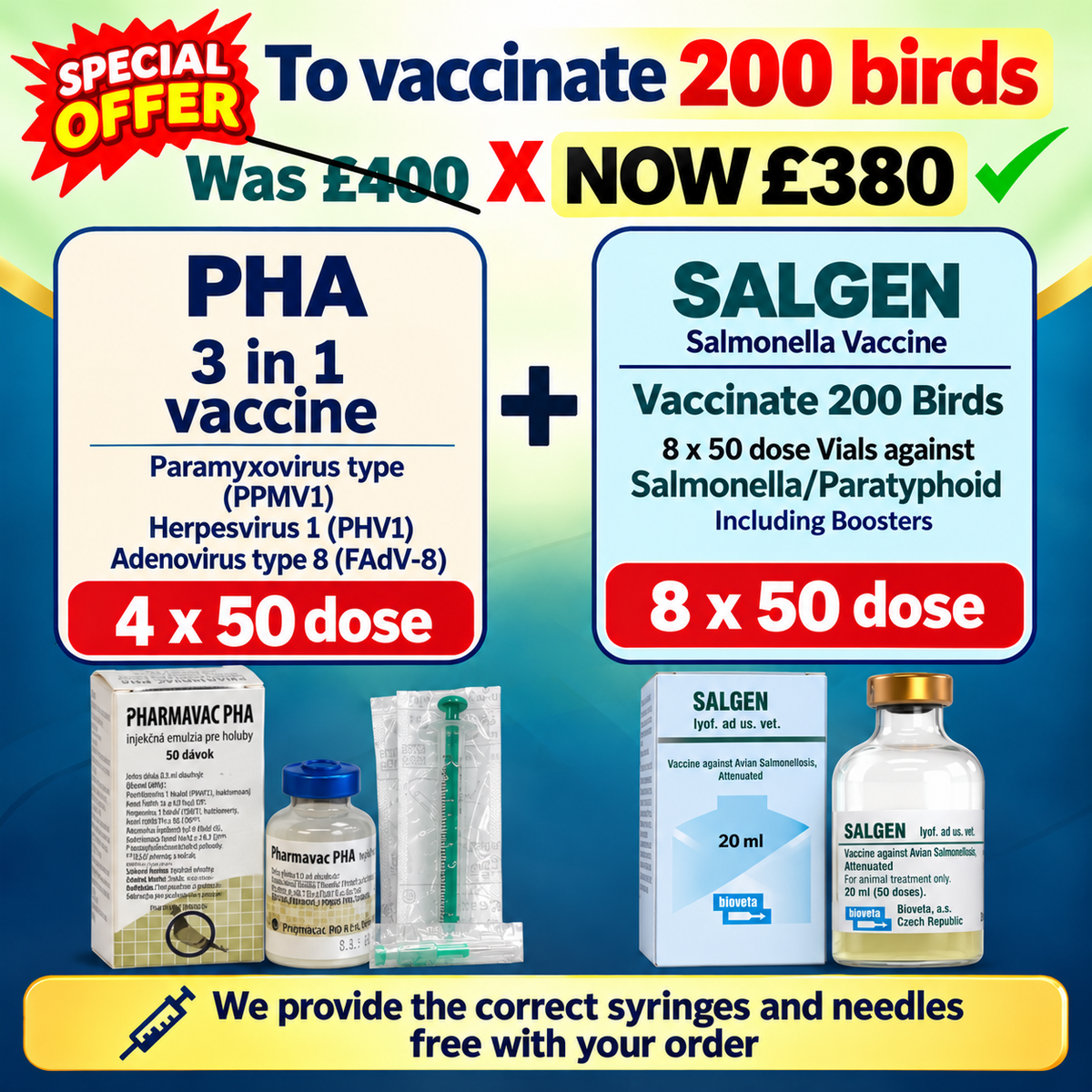 PHA 3 in 1 Vaccine - PPMV1 and Salgen Salmonella  200d Pack