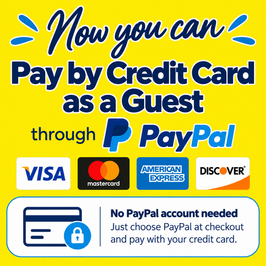 Pay by Credit or Debit Card  No PayPal account is required at check out.