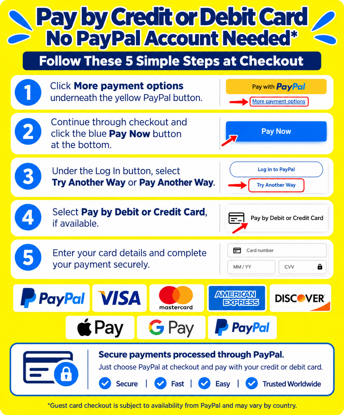 Pay by Credit or Debit Card – No PayPal Account Needed