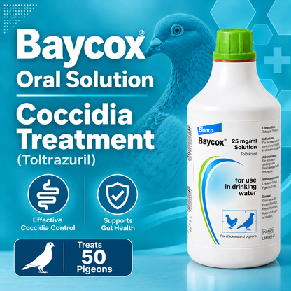 Baycox 2.5% Solution  Coccidia Pigeon treatment (Toltrazuril) 100ml  To treat 50 pigeons