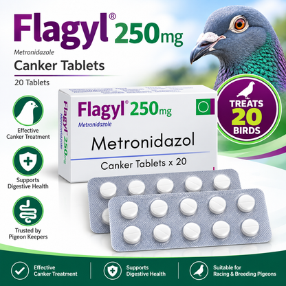 Flagyl 250mg Canker  20 x 25mg tablets to treat 20 birds